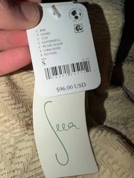 Seea Georgia High Waist Bikini Bottom Sandshell Cream & Gold Textured Zip Up - Picture 5 of 5